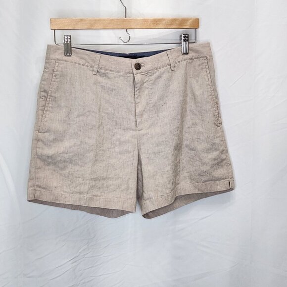 Club Monaco Linen Blend Shorts Mens 31 Beige Tan Jax Fit Chino 5" Casual II09X - Picture 1 of 7